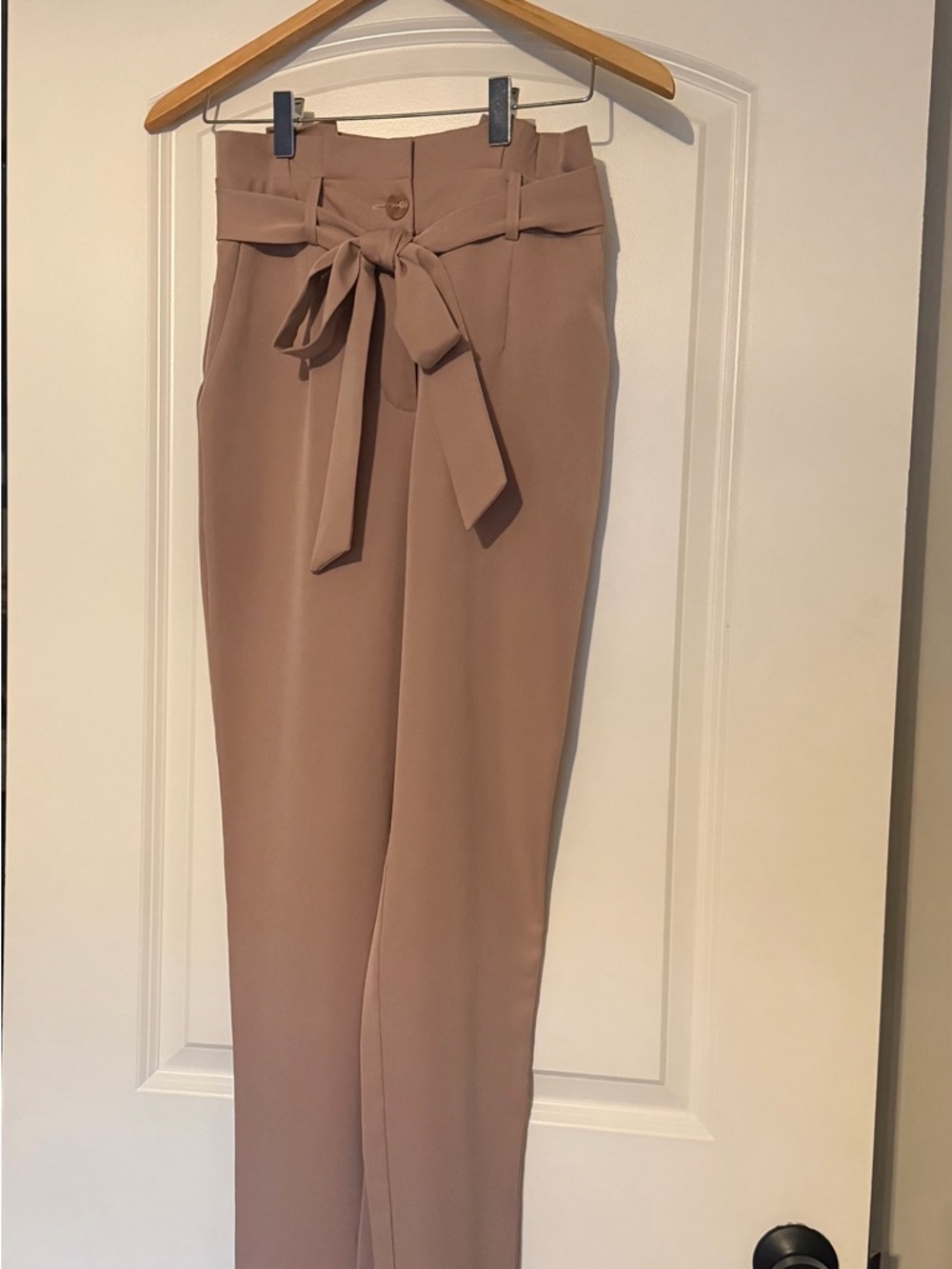 Windsor Rose Taupe Paperbag Waist Tie Trousers